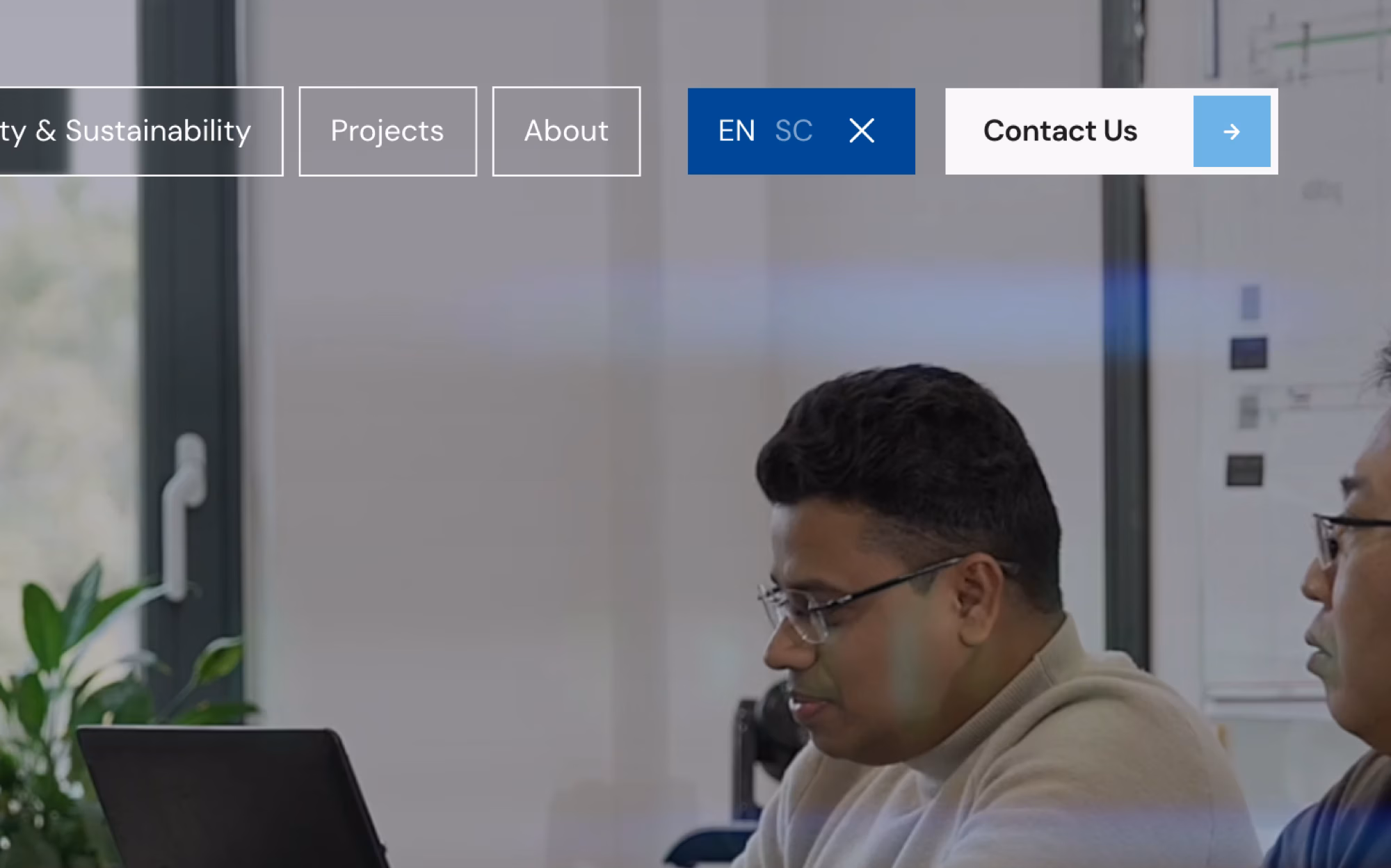 The header's language control open, showing EN selected and SC beside it.
