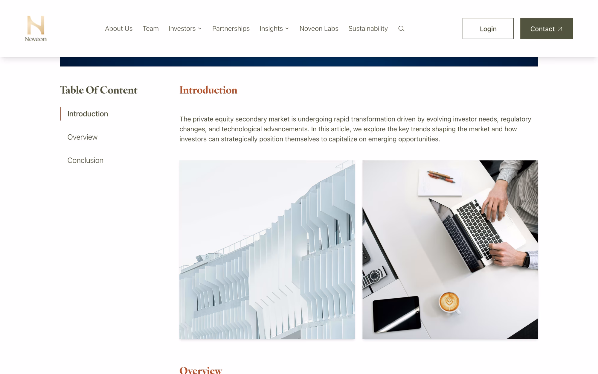 An article page: a table of contents pinned at the left with the current section marked, the article's own sections and images at the right.
