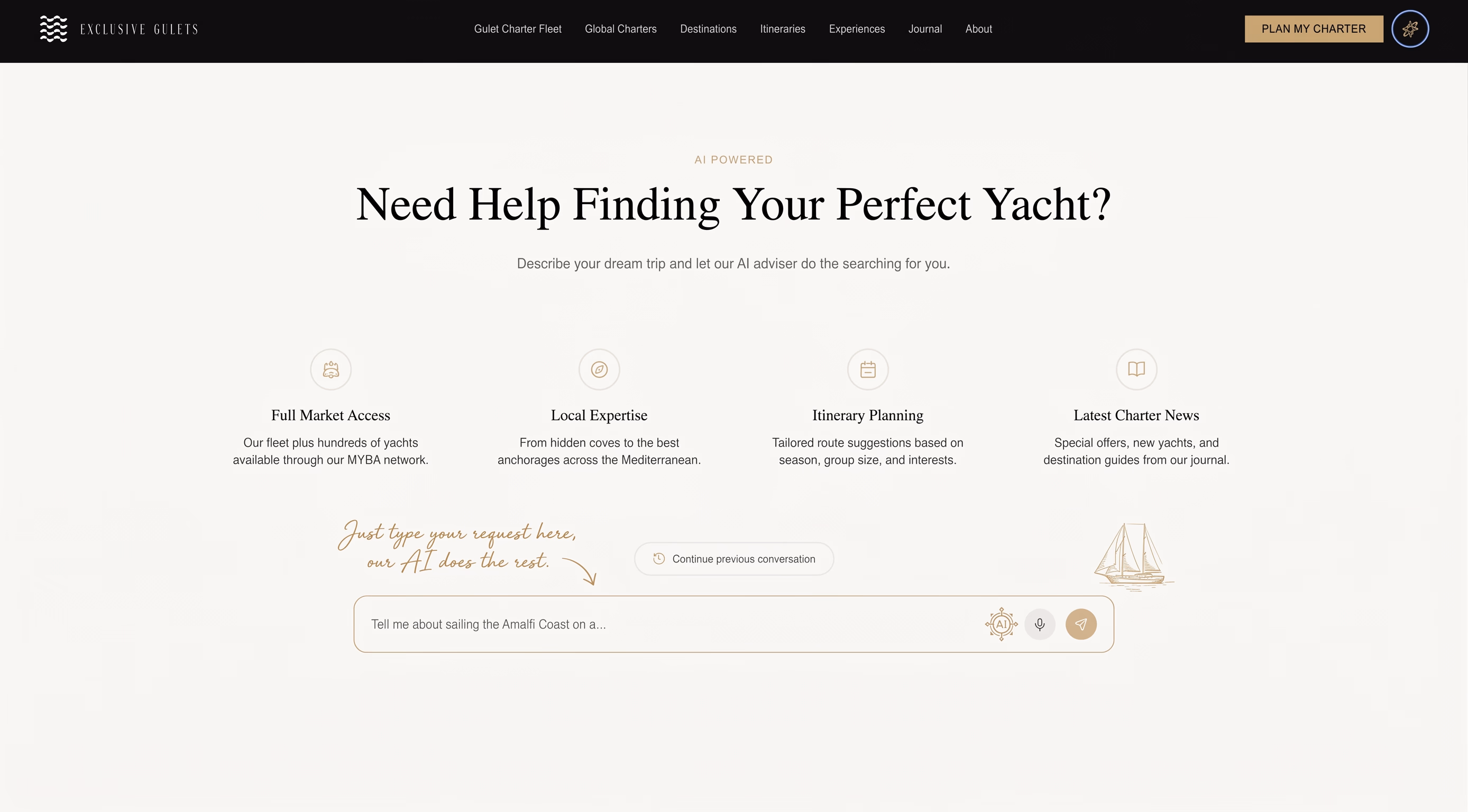 AI powered search of Yachts on Exculsive Gulets